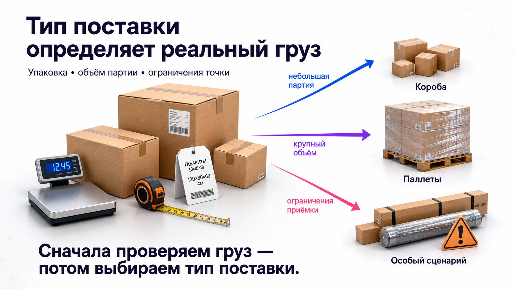 Как выбрать тип поставки Wildberries — Тип поставки выбирают по фактической упаковке, объёму партии и ограничениям пункта отгрузки.