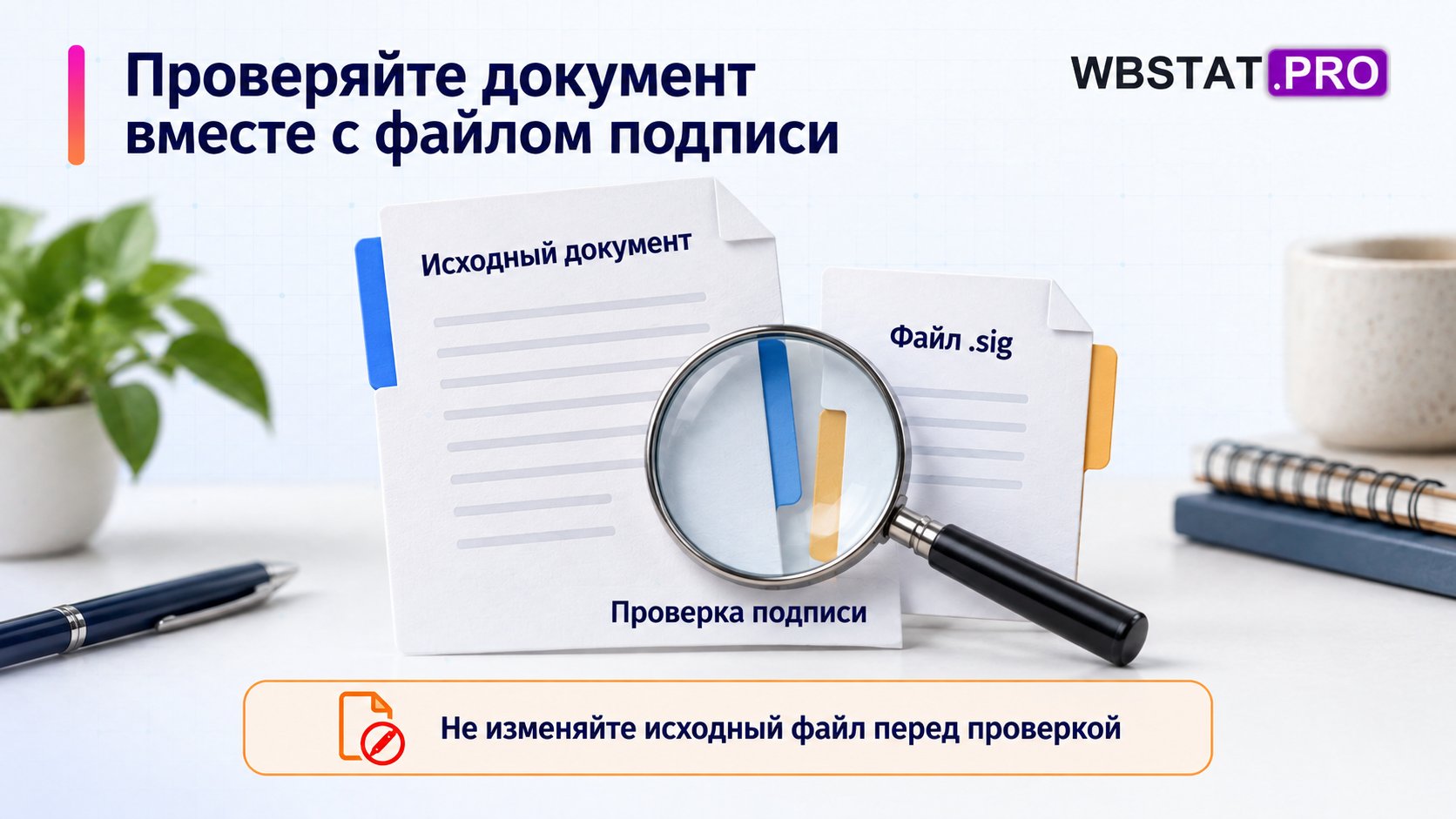 Исходный документ и его файл .sig объединены для проверки подписи.