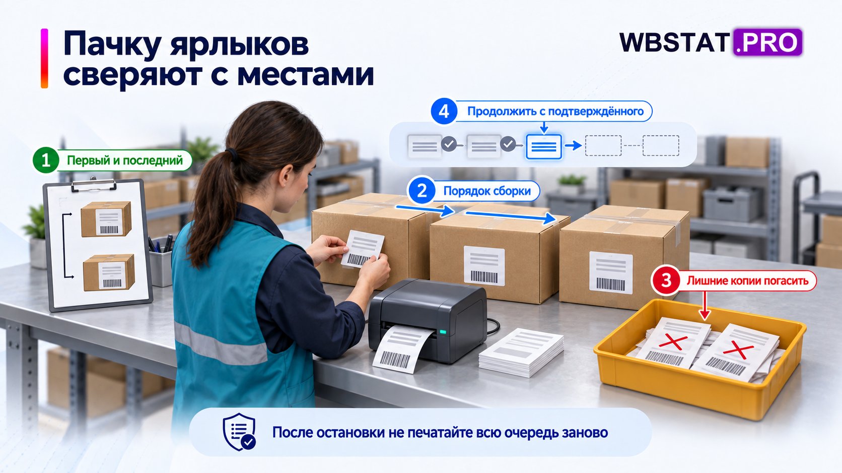 Массовую печать связывают с физической сборкой и подтверждёнными заданиями.; Проверяют края пачки, гасят лишние копии и не запускают всю очередь после остановки.
