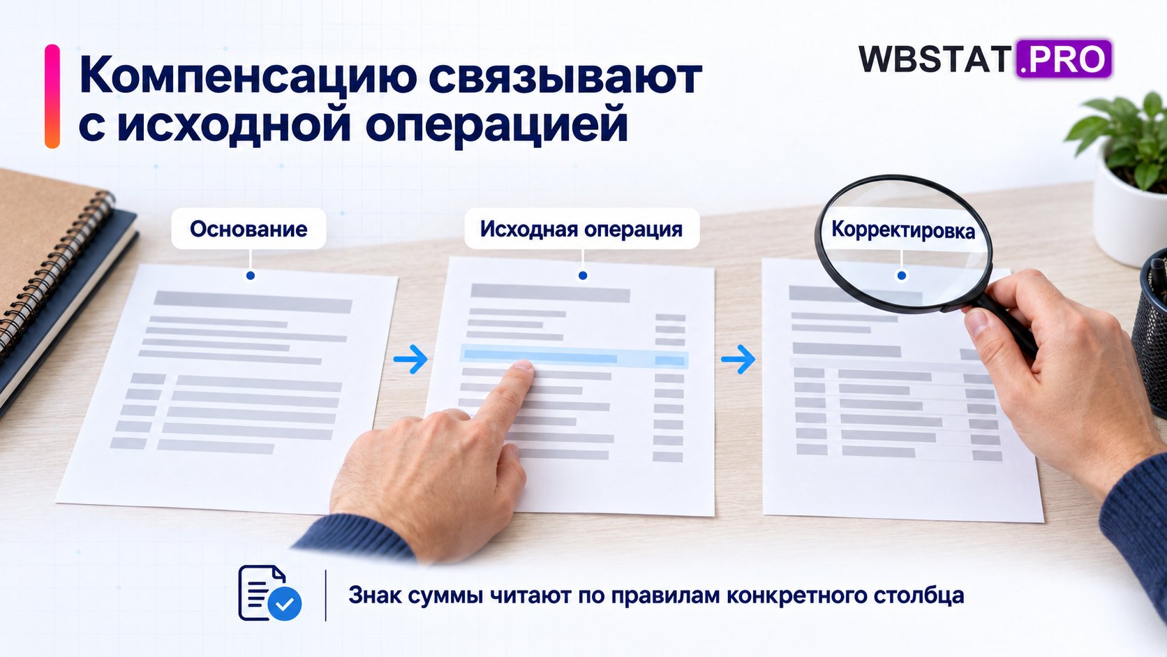 Руки сопоставляют основание, исходную операцию и корректировку.