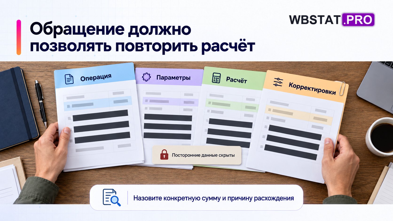 Досье одной операции с параметрами, расчётом и корректировками для проверки расхождения.