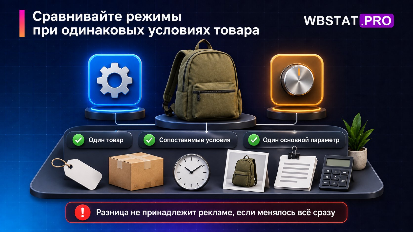 Два режима сравниваются для одного товара при сопоставимых условиях и одном изменяемом параметре.