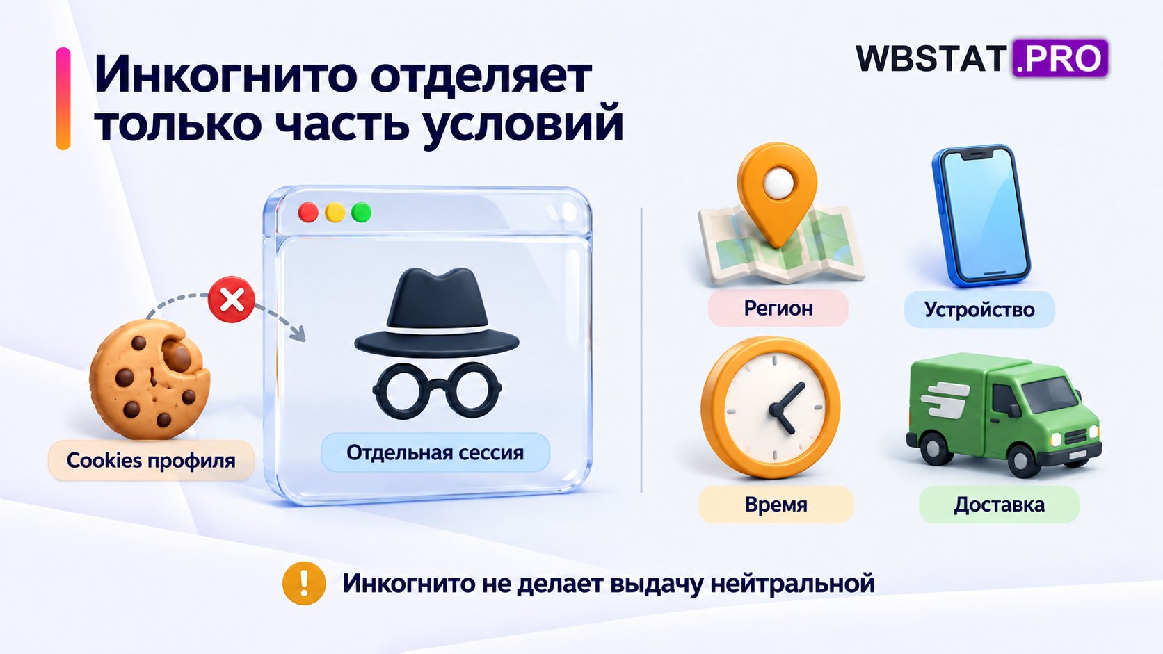 Отдельная сессия браузера с изолированными cookies профиля и сохраняющимися регионом, устройством, временем и доставкой.