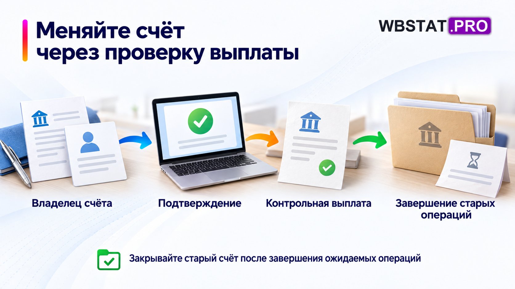 Меняйте счёт через проверку выплаты: закрывайте старый счёт после завершения ожидаемых операций