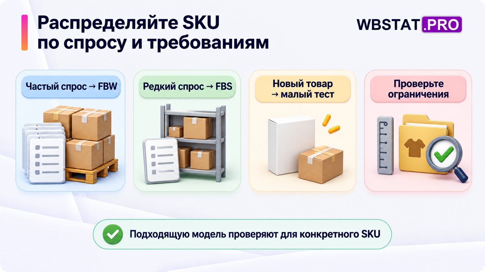 Кандидаты моделей по спросу SKU: FBW, FBS или малый тест с проверкой ограничений.