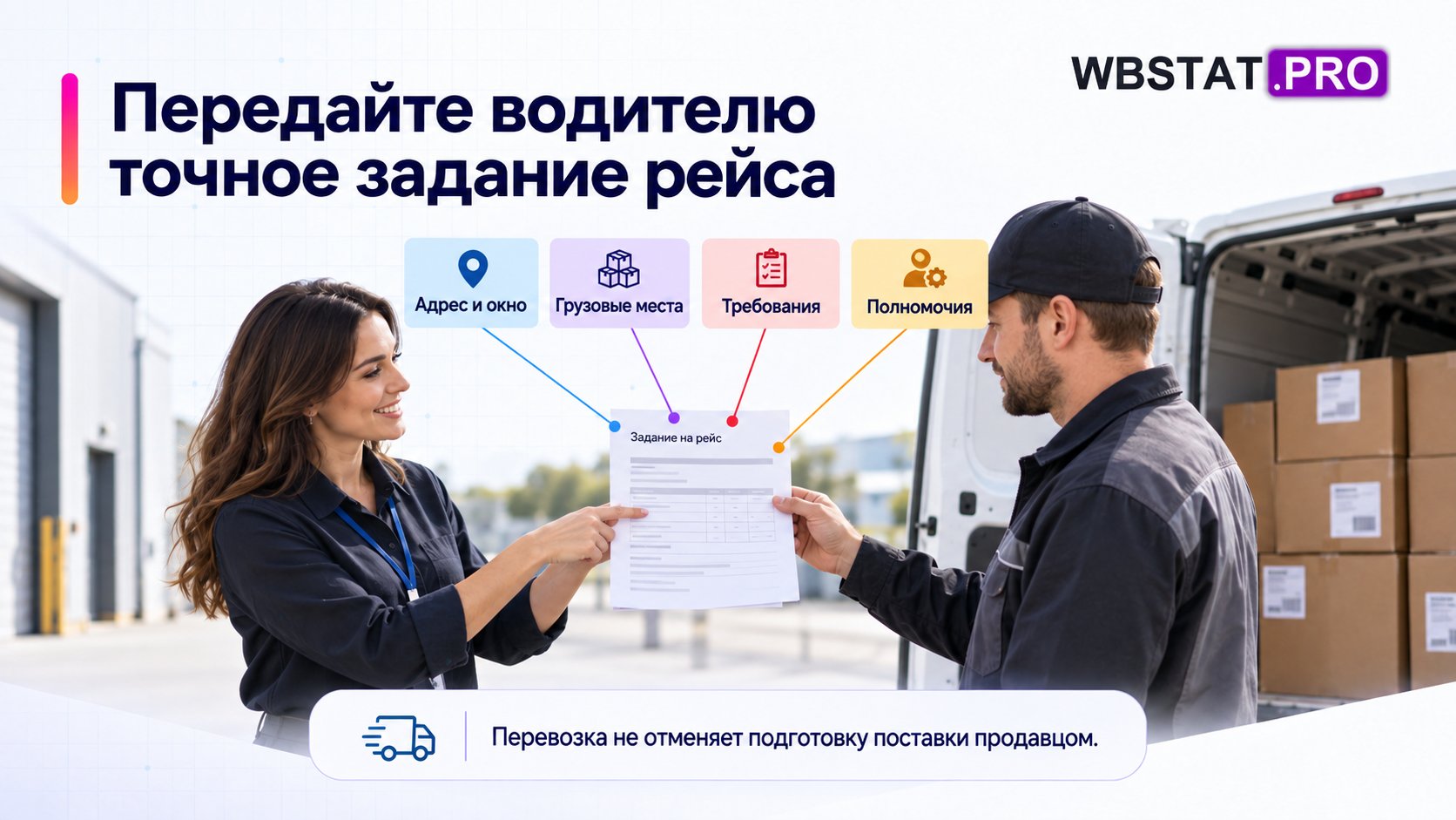 Диспетчер передаёт водителю задание на поставку.
