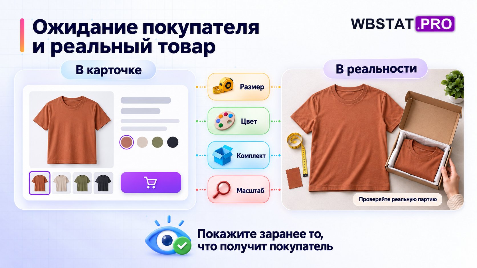Карточка и реальная вещь сопоставлены по размеру, цвету, комплекту и масштабу.