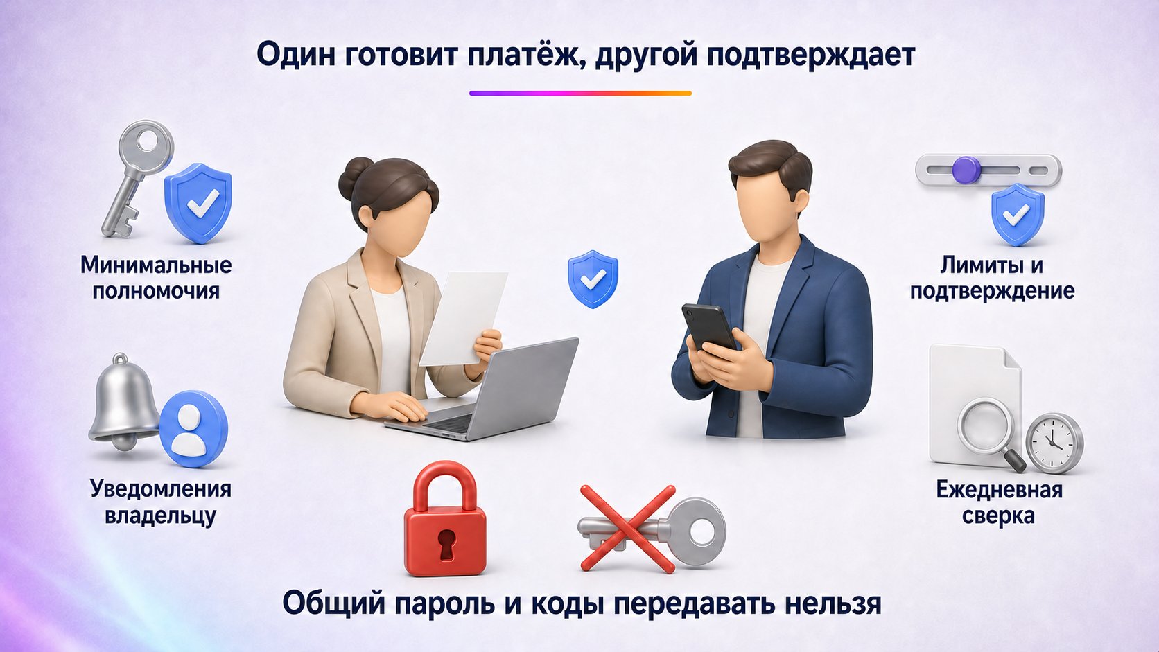Как безопасно организовать доступ к банковским операциям магазина — Разделите роли, ограничьте полномочия и лимиты, а уведомления и контроль оставьте владельцу.