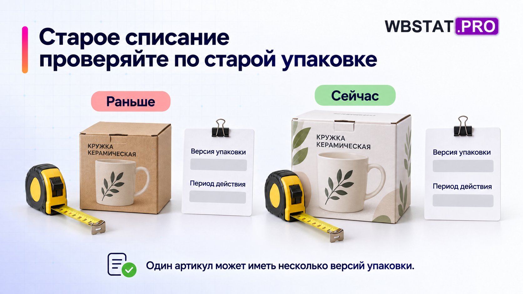Две версии упаковки одного товара имеют отдельные записи и периоды действия.