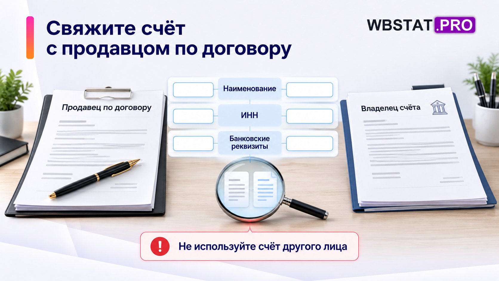 Данные стороны договора сопоставлены с владельцем счёта и тремя группами реквизитов.