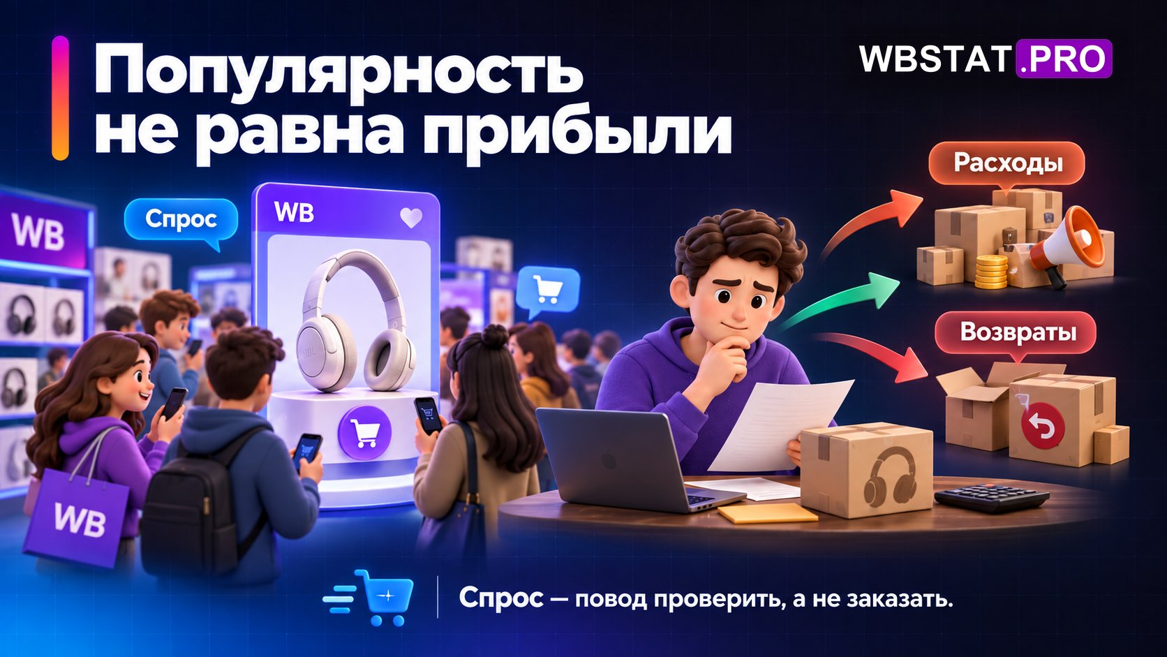 Популярный товар на рынке сопоставлен с расходами и возвратами конкретного продавца.