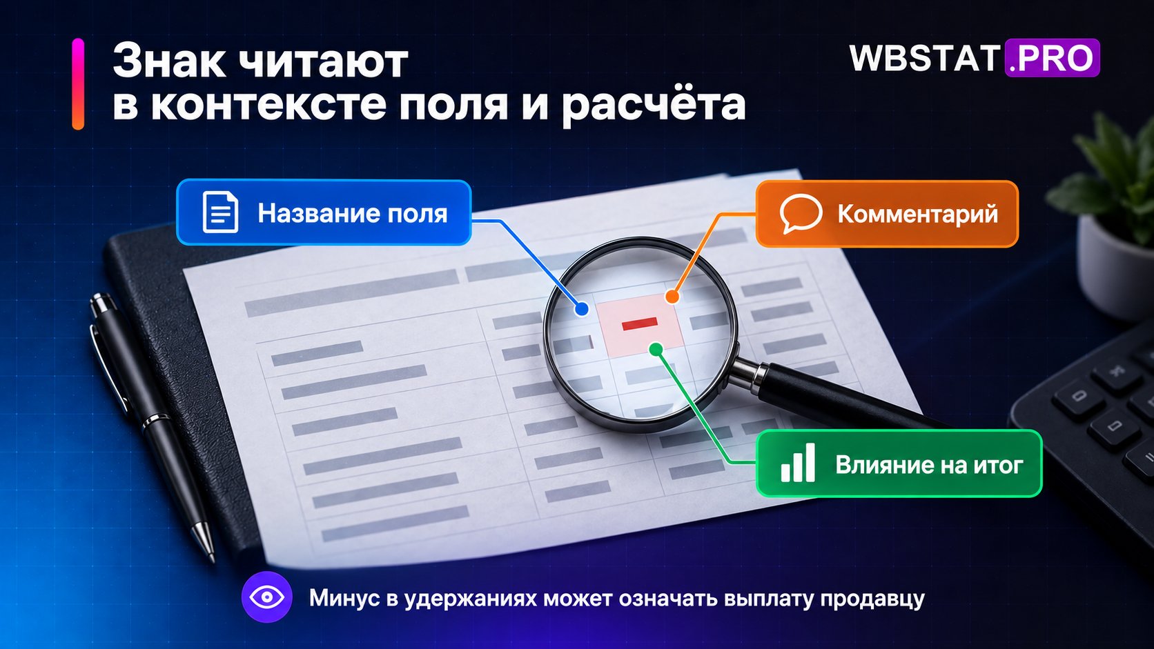 Лупа связывает минус с тремя контекстными проверками.