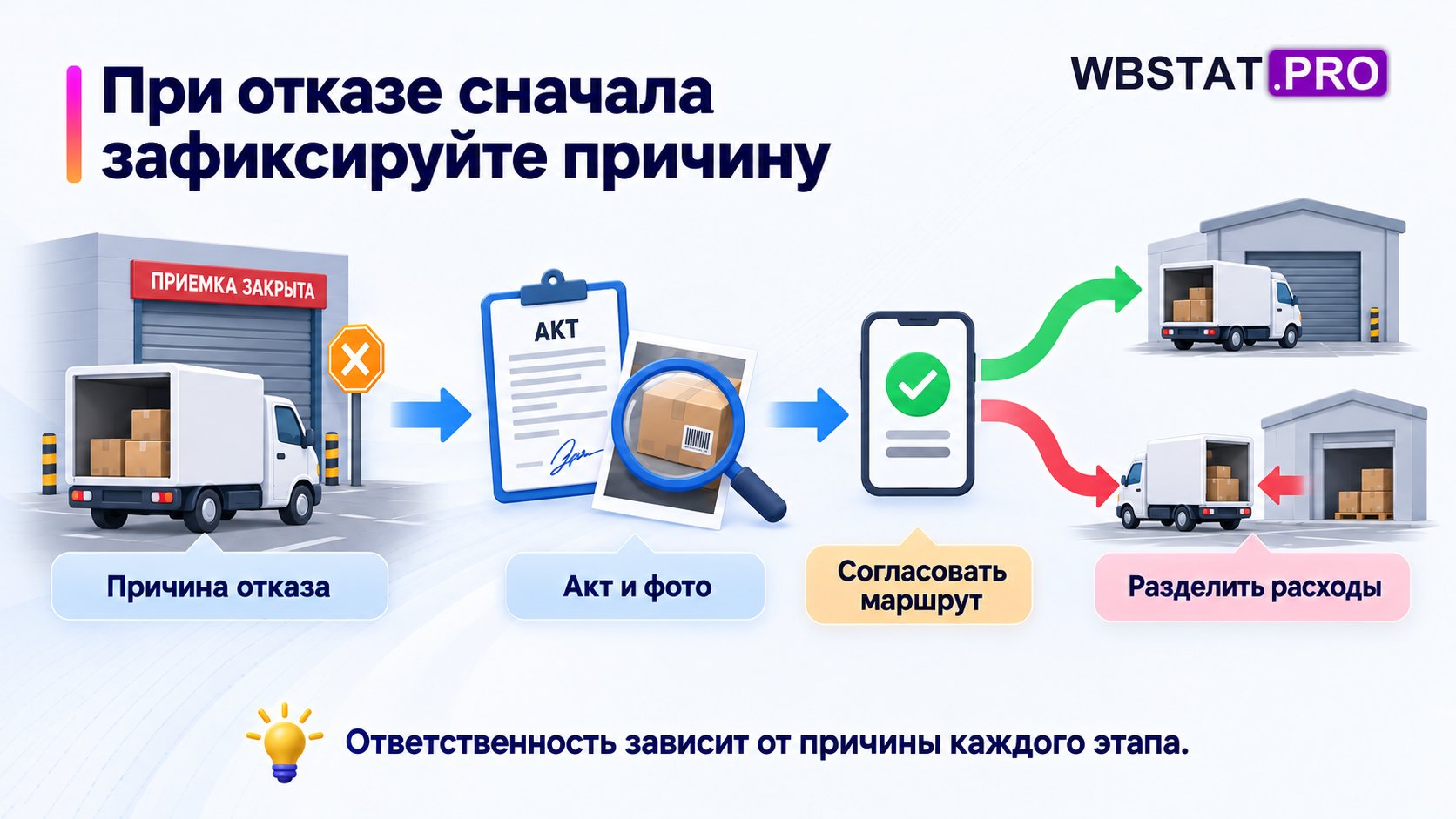 Разбор причины отказа и согласование дальнейшего маршрута.