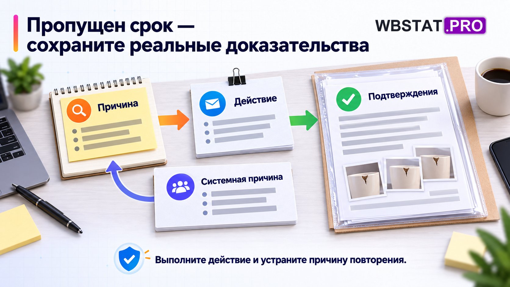 Пропущен срок — сохраните реальные доказательства. Выполните действие и устраните причину повторения.