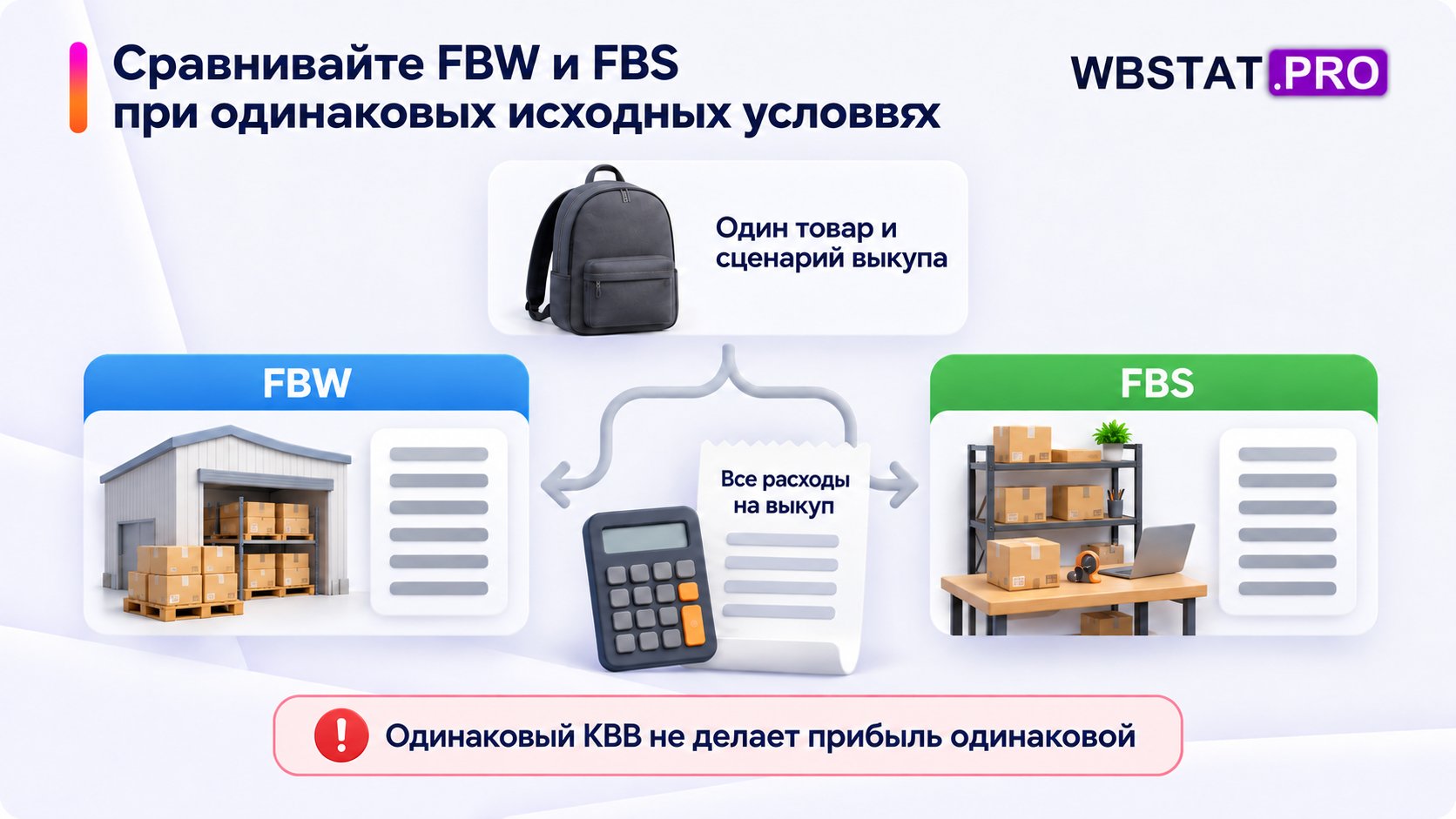 Сопоставление всех расходов FBW и FBS на один товар и сценарий выкупа.