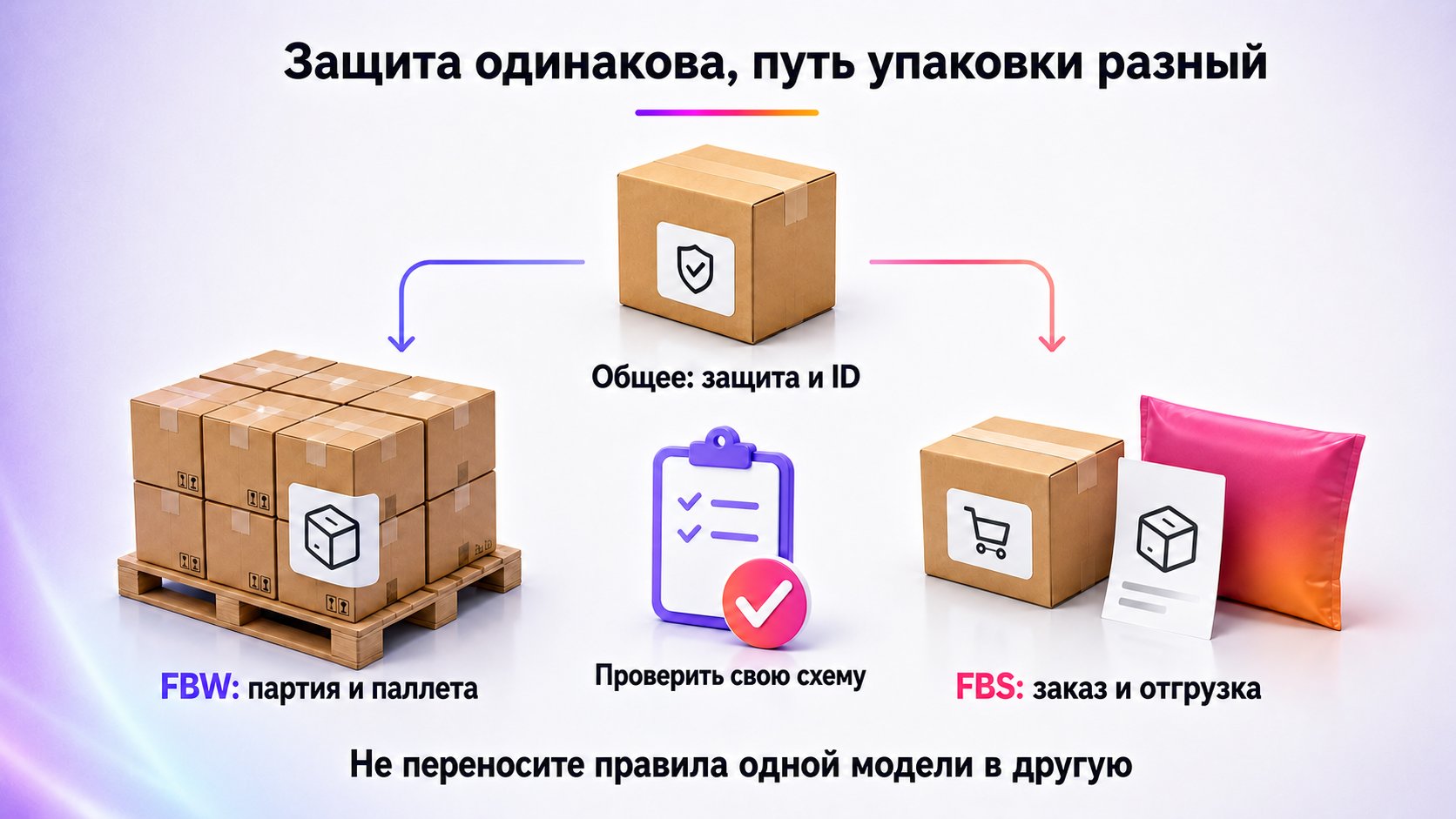 Отличаются ли требования к упаковке для FBW и FBS — И в FBW, и в FBS товар защищают и идентифицируют, но для FBW готовят партию и грузовые места, а для FBS — каждую единицу под конкретный заказ.