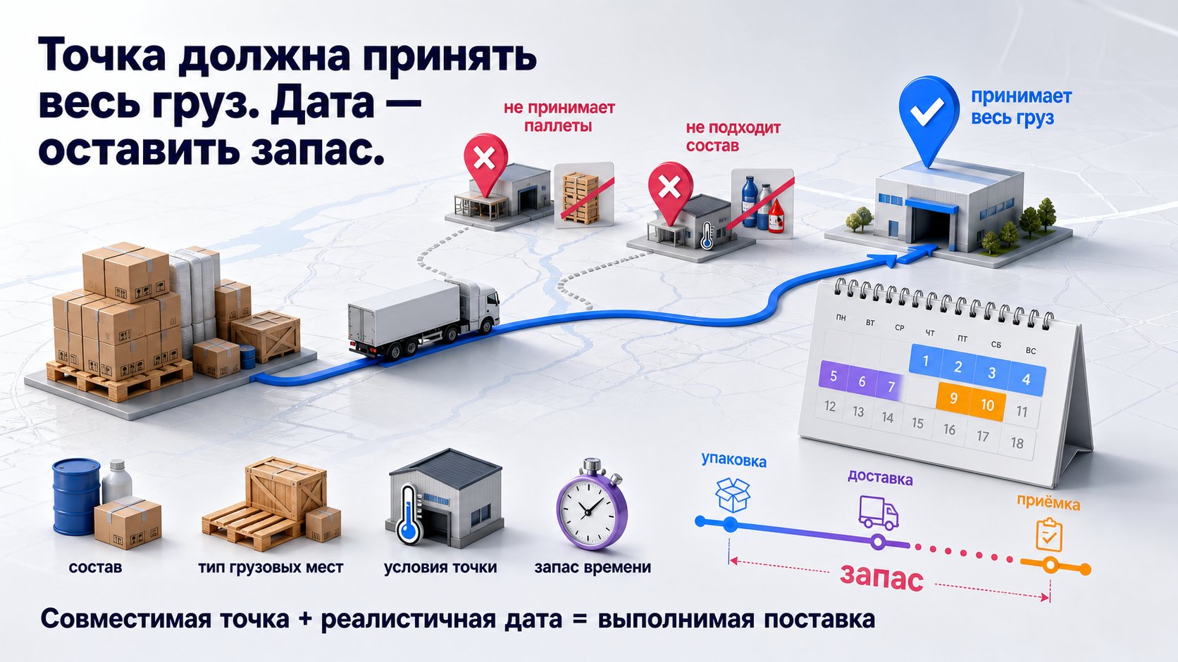 Как выбрать пункт отгрузки и дату поставки — Выбирают точку, принимающую весь состав и тип груза, а дату — с запасом на упаковку и доставку.