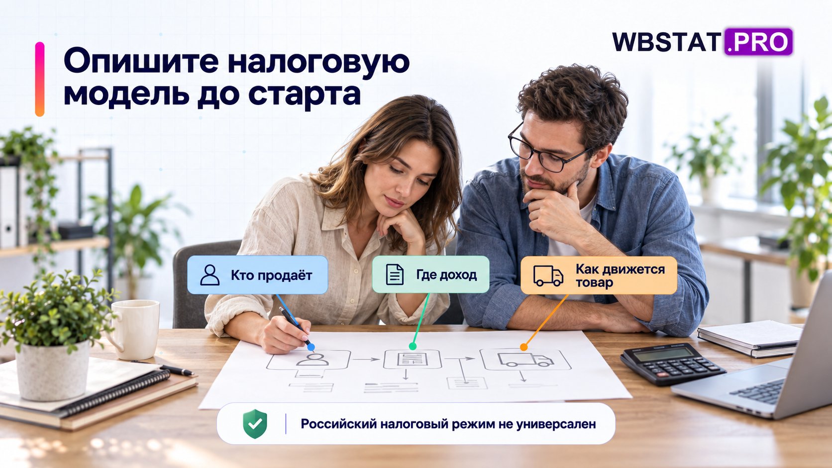 Бухгалтер и продавец разбирают договор, доход и движение товара.