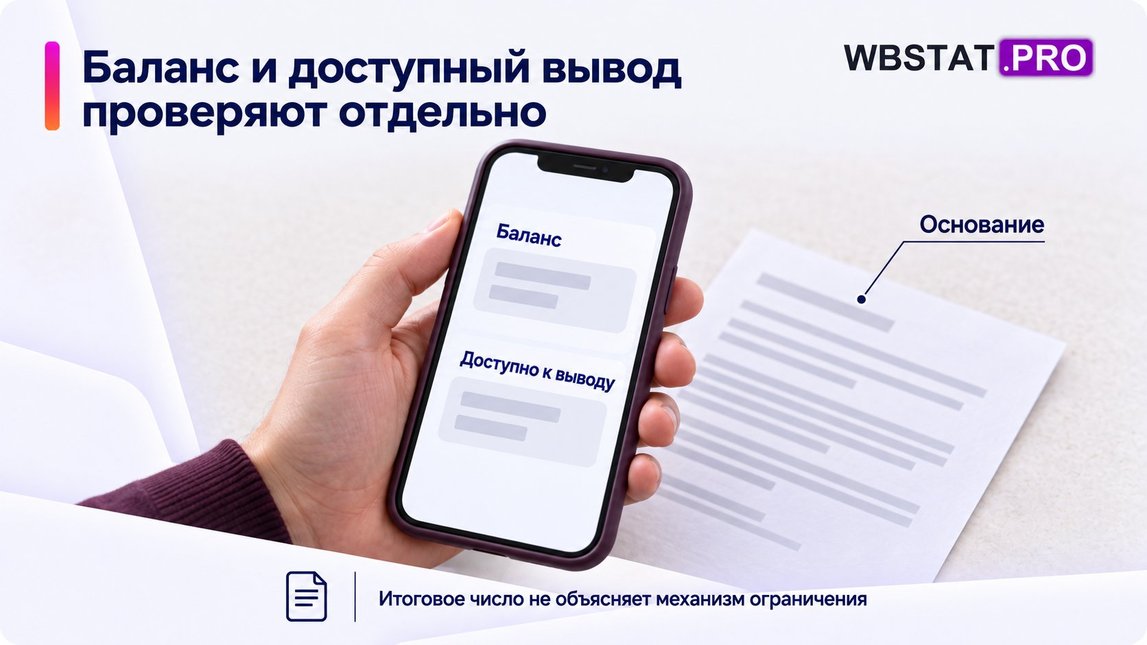 Общий баланс, доступная сумма и основание ограничения — разные проверяемые сведения.
