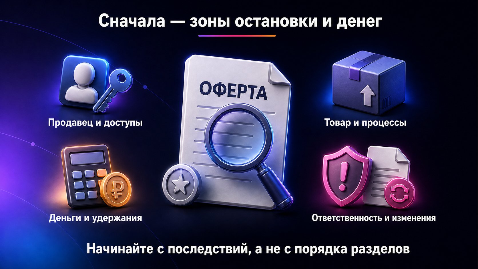 Какие части оферты Wildberries проверять в первую очередь — В первую очередь проверяйте доступы продавца, товарные процессы, деньги и удержания, а также ответственность и изменение условий.