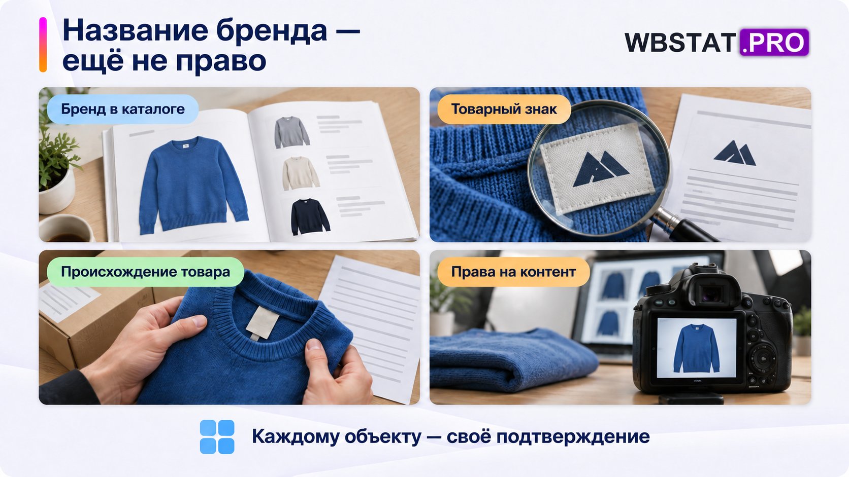 Четыре самостоятельных объекта проверки: каталог, знак, товарная цепочка и контент.