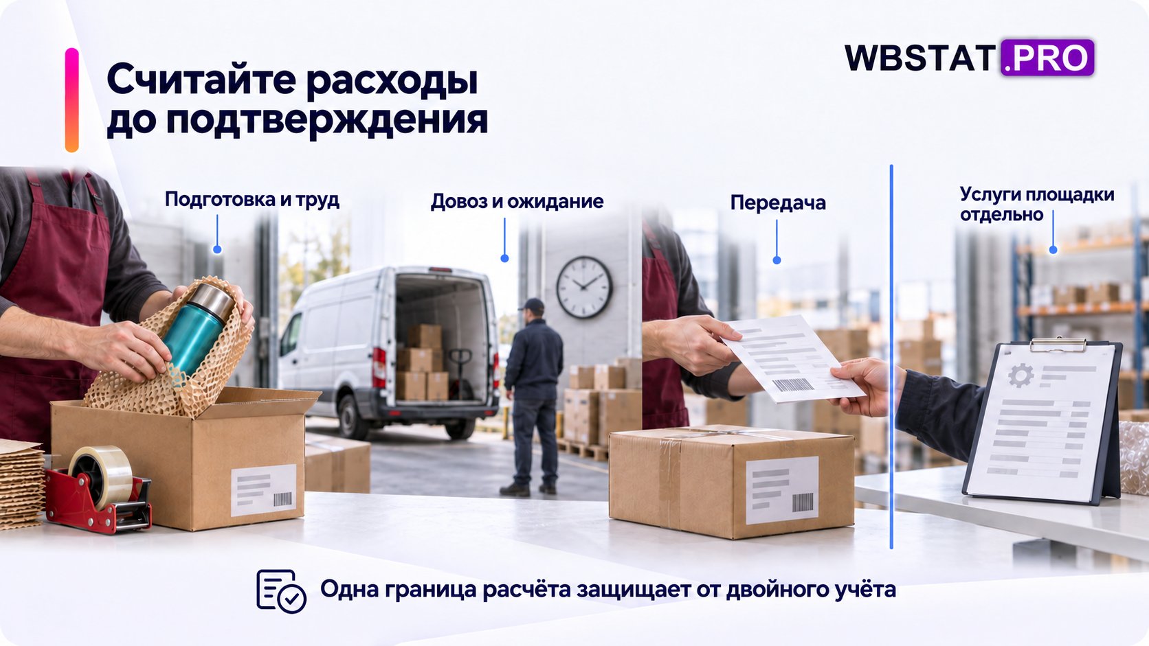 Довоз считают от подготовки до подтверждённой передачи, включая труд и ожидание.; Услуги площадки относятся к полной экономике, но учитываются отдельно без дубля.