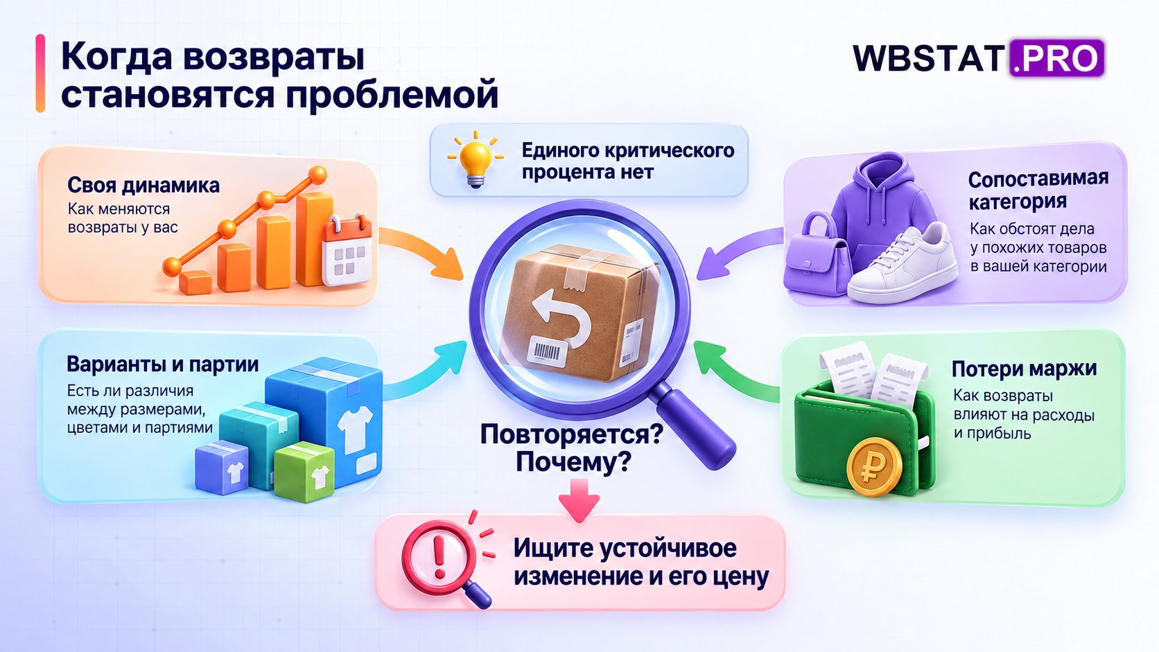 Оценка возвратов по своей динамике, вариантам и партиям, сопоставимой категории и потерям маржи.