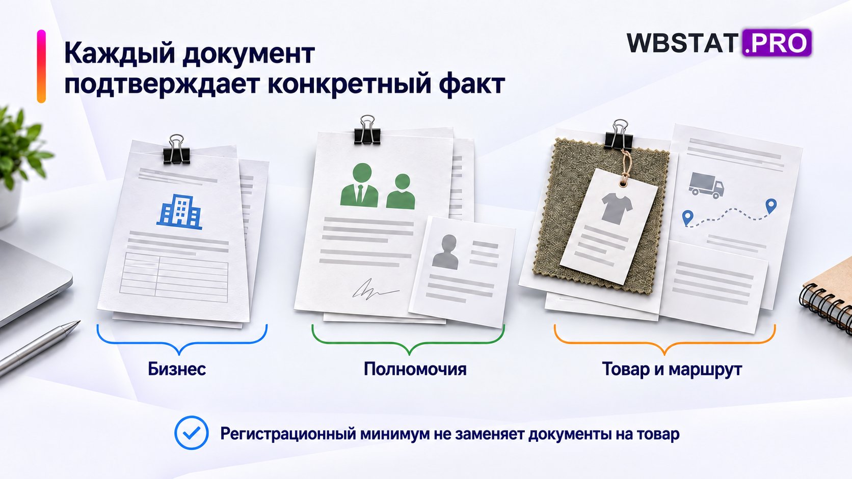 Три группы документов подтверждают бизнес, полномочия и товарный маршрут.