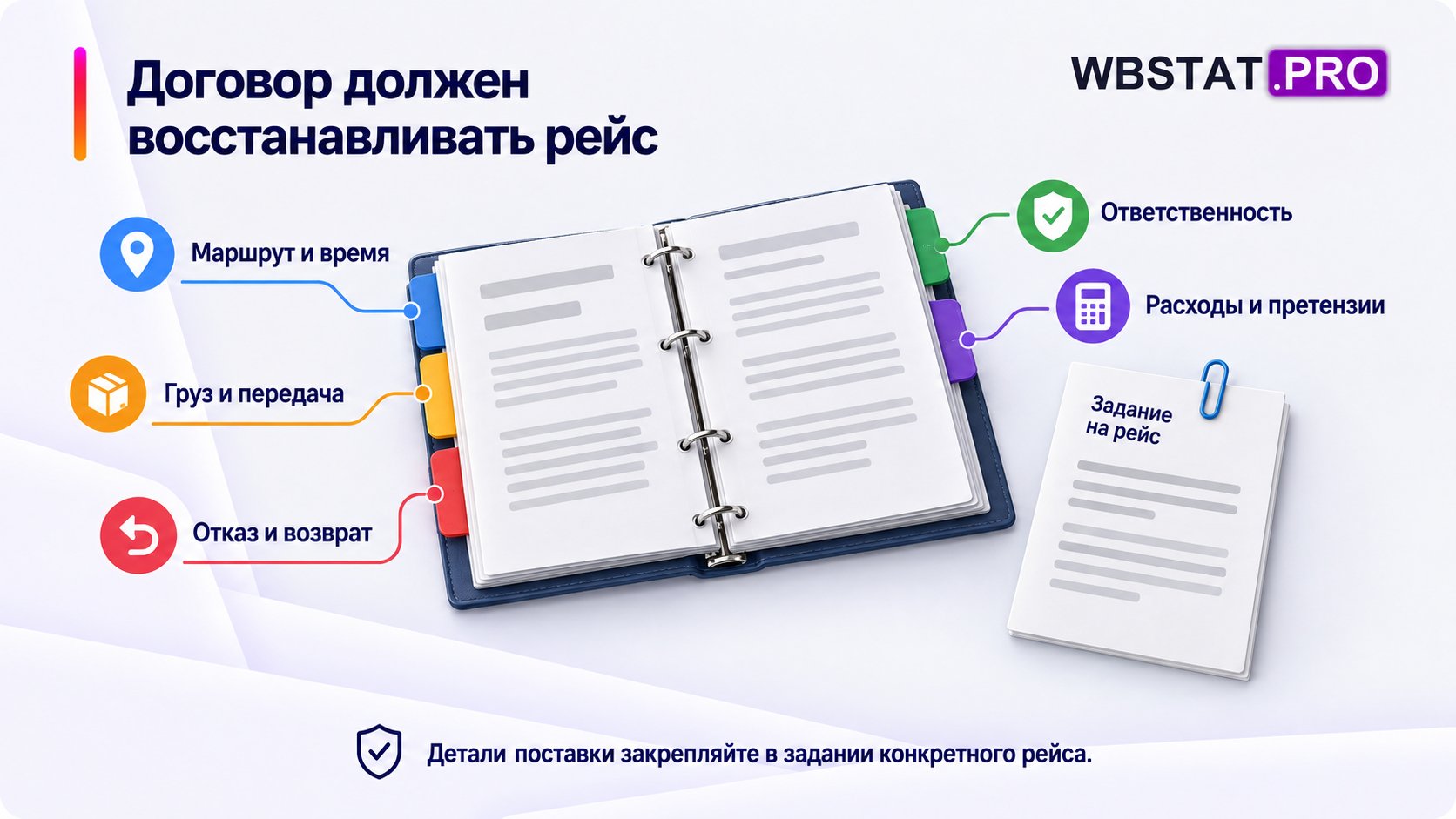Пять групп условий договора перевозки и отдельное задание рейса.