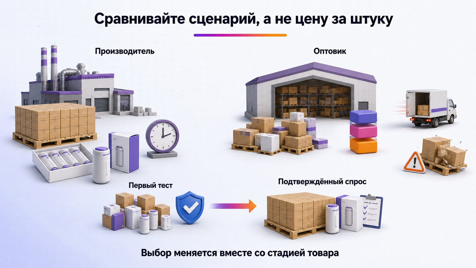 Что выгоднее: российский производитель или оптовый поставщик — Для первого теста часто удобнее оптовик, а после подтверждения спроса производитель может дать лучший контроль продукта.