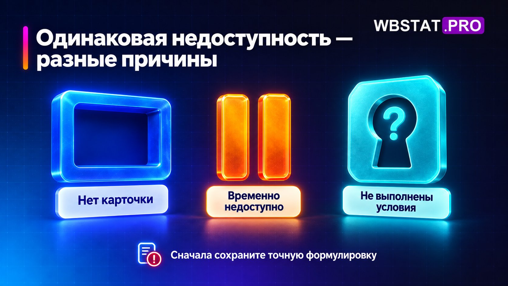 Нет карточки, временная пауза и невыполненное условие требуют разного разбора.