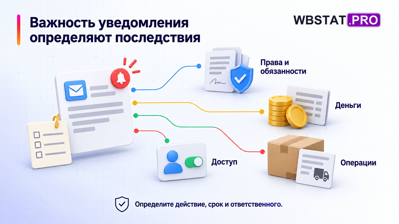 Важность уведомления определяют последствия. Определите действие, срок и ответственного.