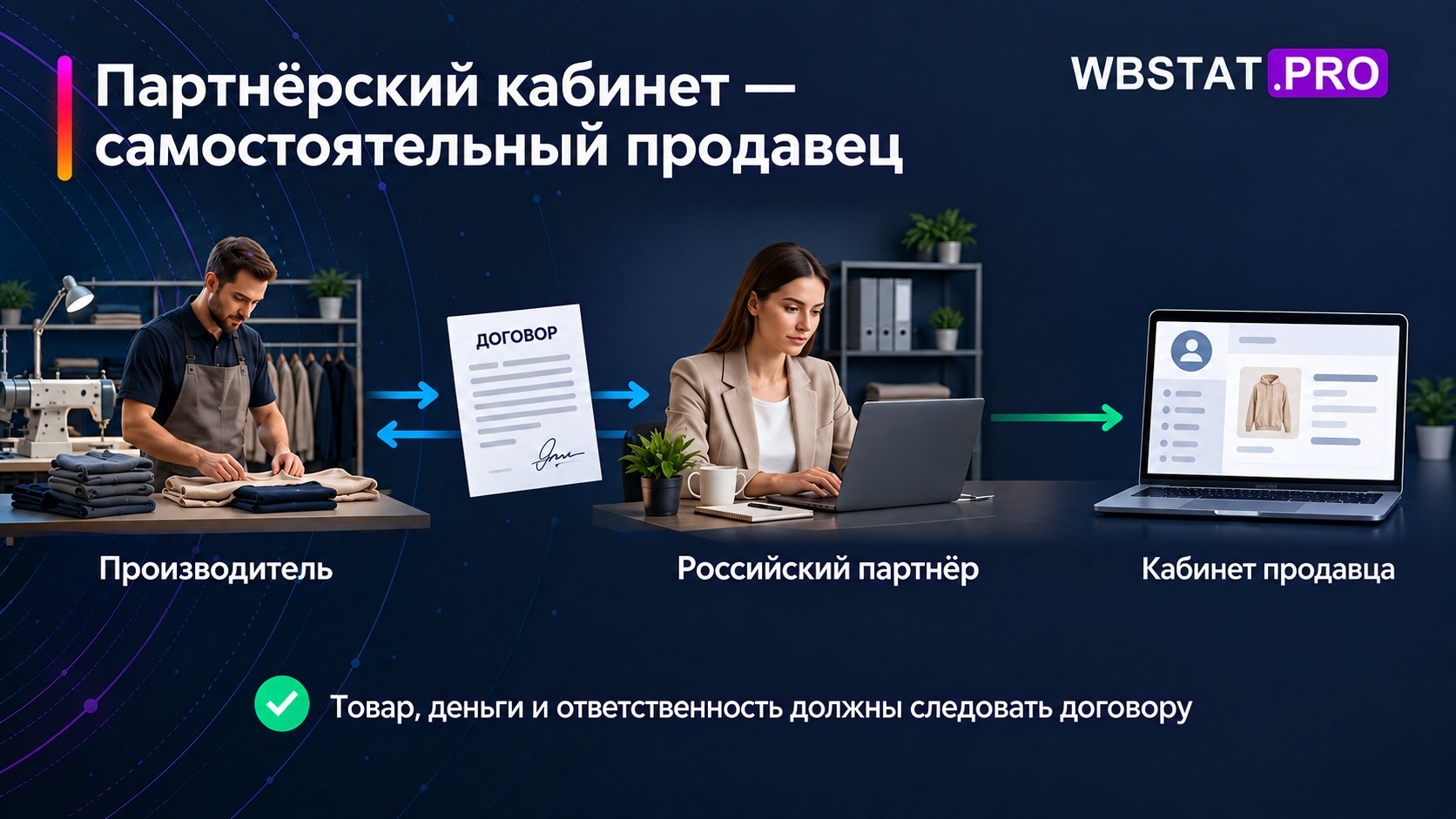 Производитель связан договором с партнёром, собственный кабинет принадлежит партнёру.