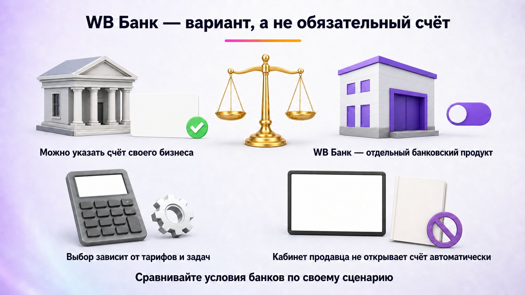 Обязан ли продавец Wildberries открывать счёт в WB Банке — Продавец может использовать принадлежащий бизнесу счёт в подходящем банке; WB Банк выбирают по условиям, а не по обязанности.