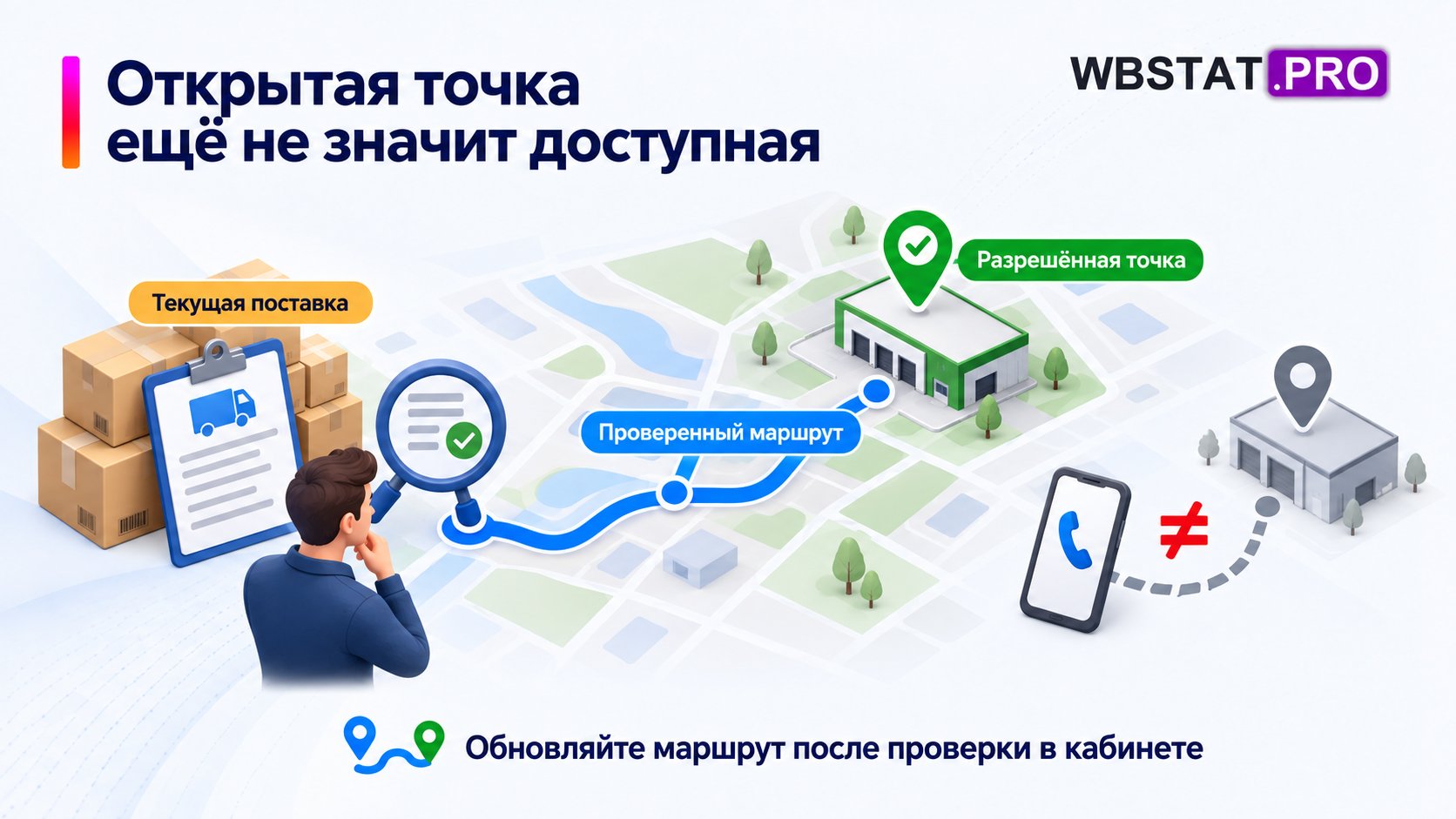 Маршрут из текущей поставки к проверенной разрешённой точке без опоры на телефонное обещание