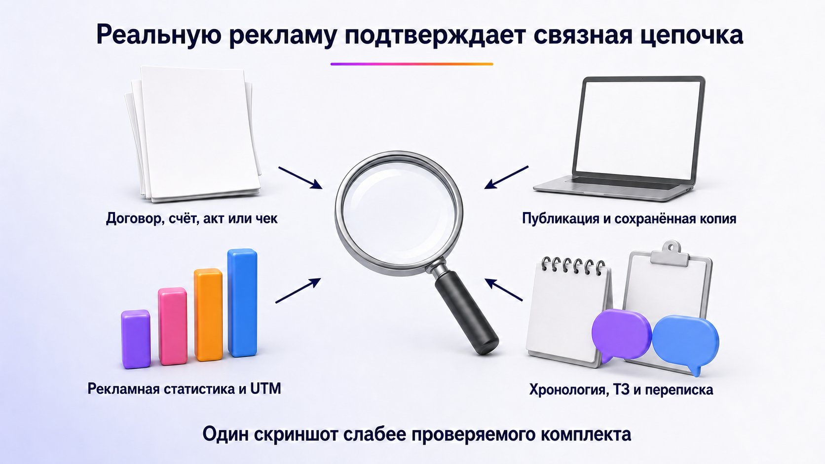 Какие доказательства подтверждают реальную рекламную кампанию — Нужен проверяемый комплект документов, публикаций, рекламной статистики и хронологии, а не одиночный скриншот.