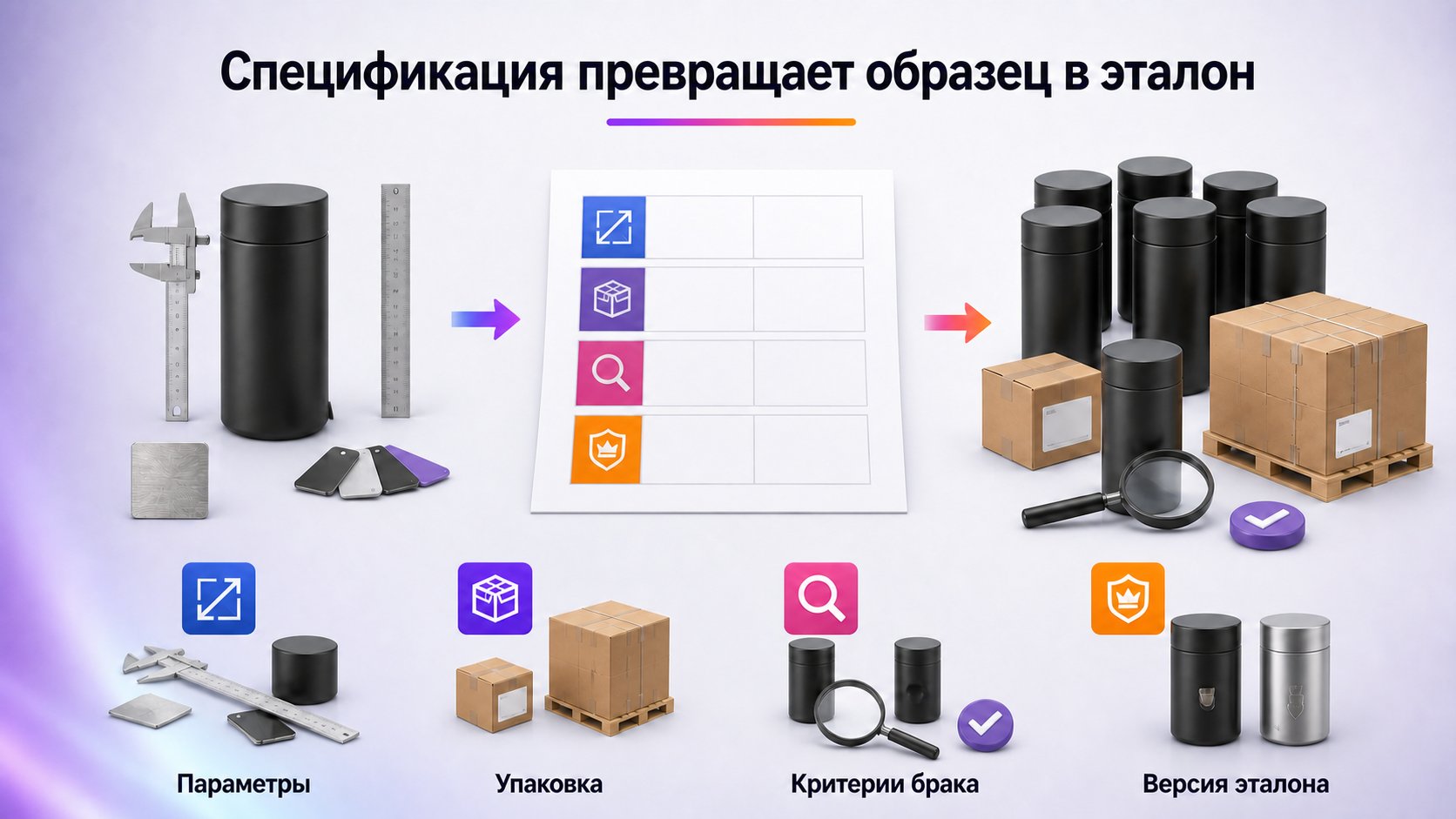 Как составить спецификацию и проверить образец — Зафиксируйте измеримые параметры и допускайте партию только по тем же критериям, по которым принят образец.
