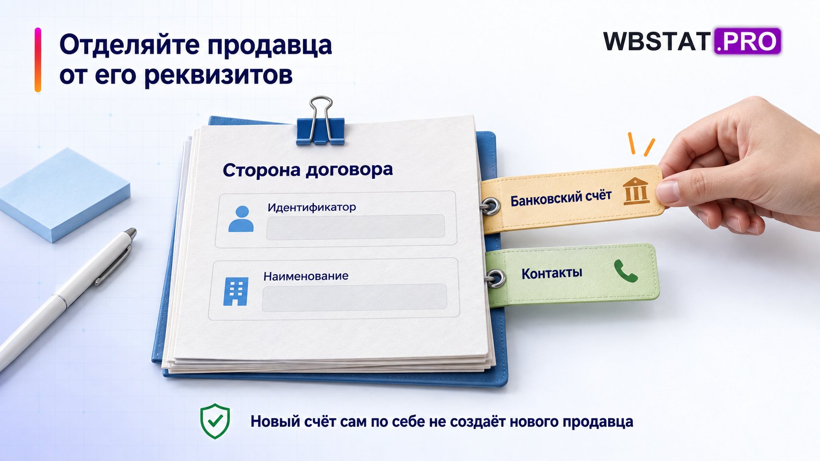 Отделяйте продавца от его реквизитов: новый счёт сам по себе не создаёт нового продавца