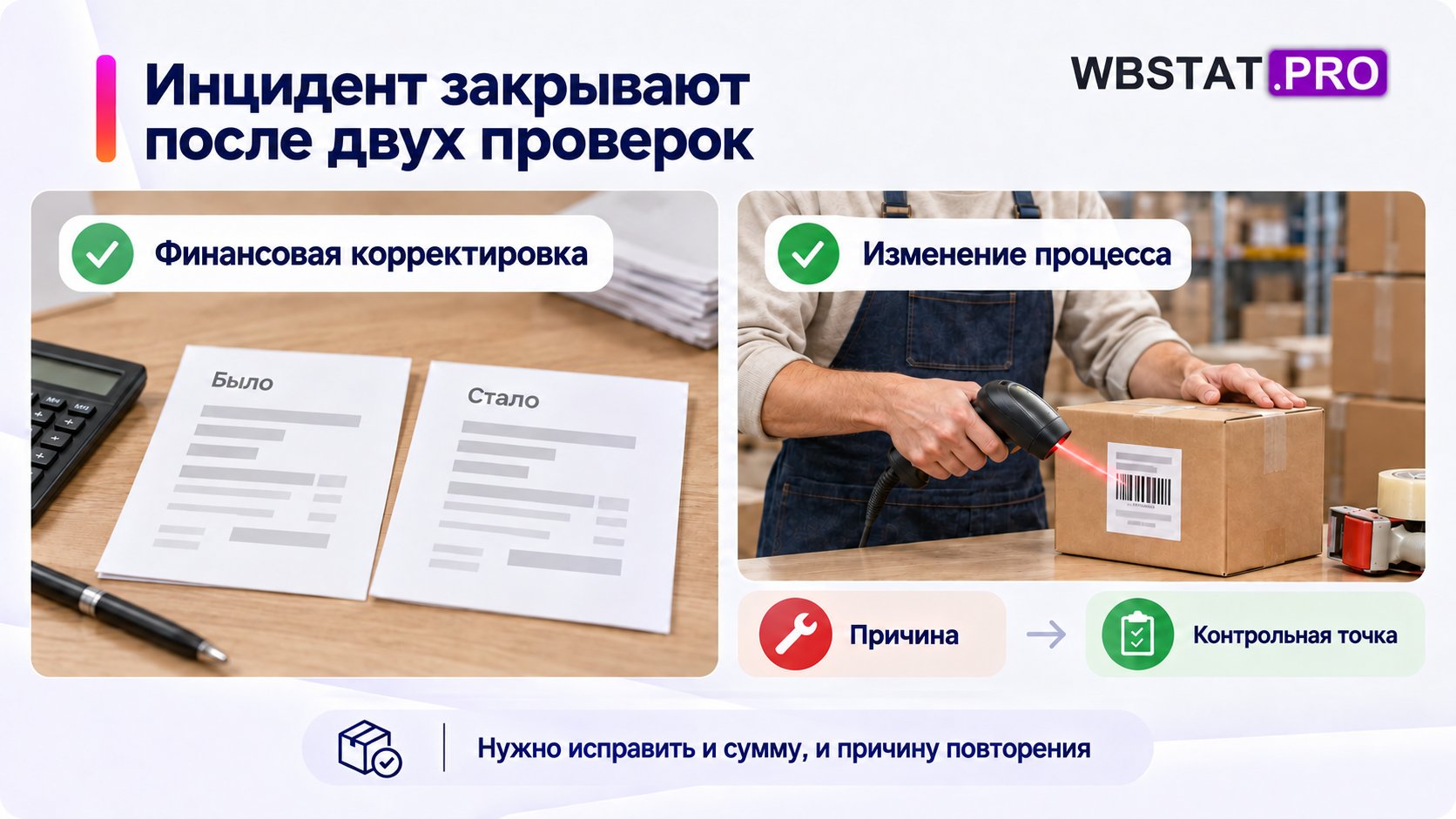 Финансовое исправление и изменение контрольной точки вместе закрывают инцидент.