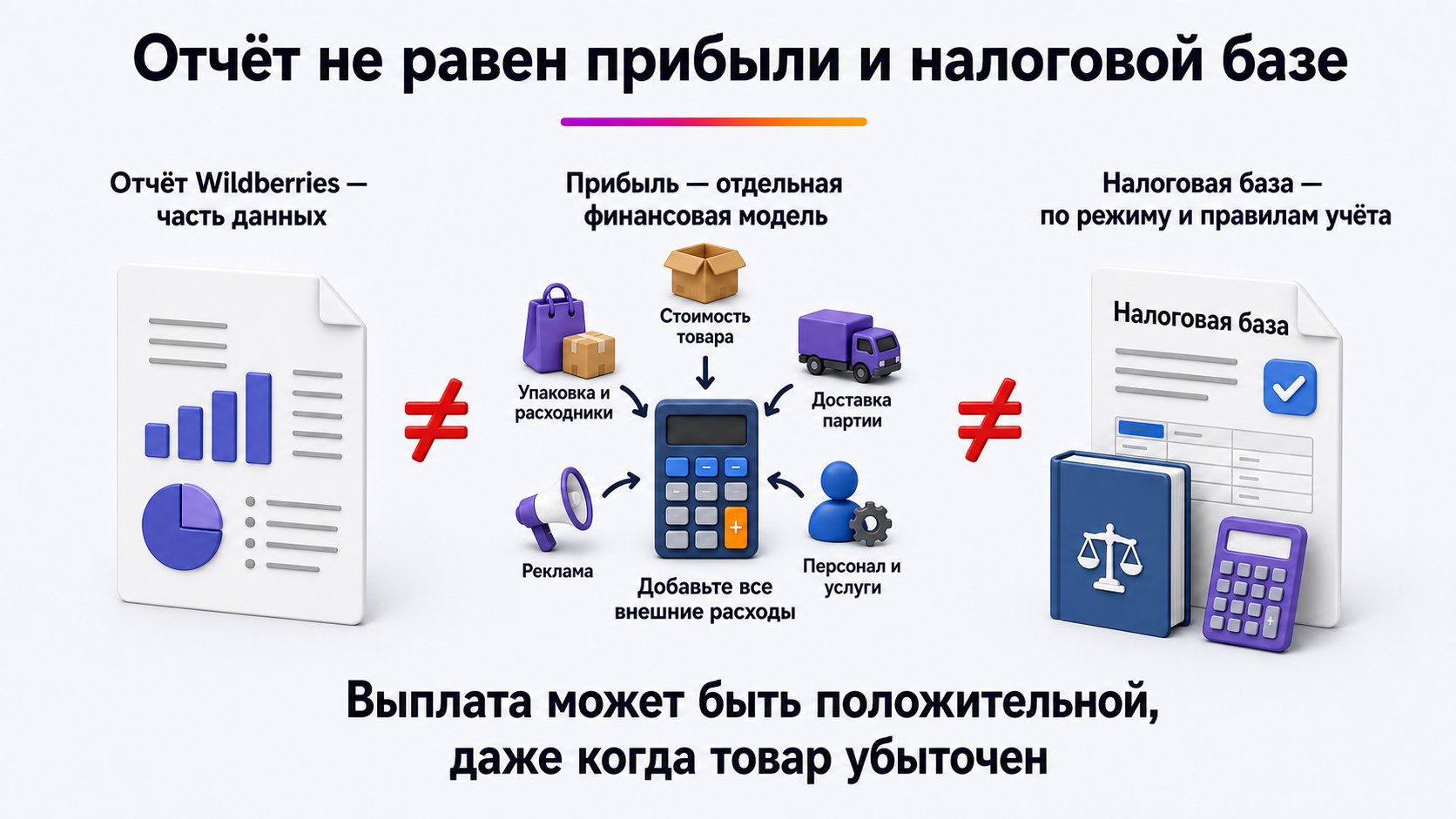 Можно ли по финансовому отчёту Wildberries посчитать прибыль и налог — Отчёт — только один источник: прибыль считают в отдельной модели, налоговую базу определяют по правилам учёта.