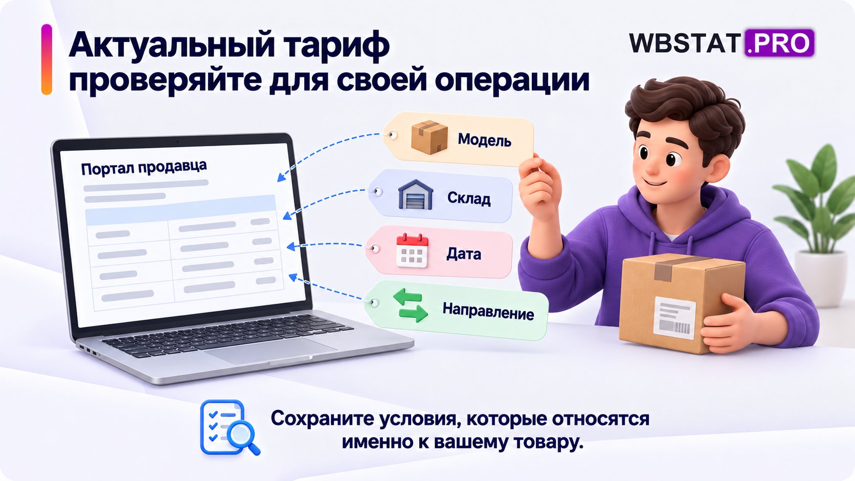 Продавец сверяет модель, склад, дату и направление с тарифами портала.