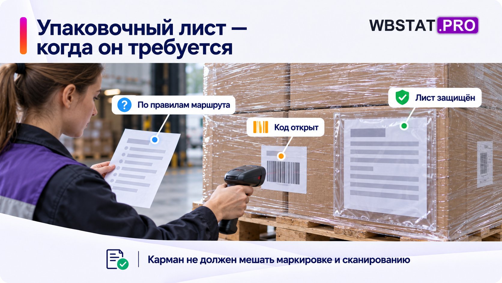 Лист нужен только для предусмотренных типов и маршрутов, его состав и место задаёт инструкция.; Защитный карман крепят так, чтобы он не перекрывал код и не мешал сканированию.