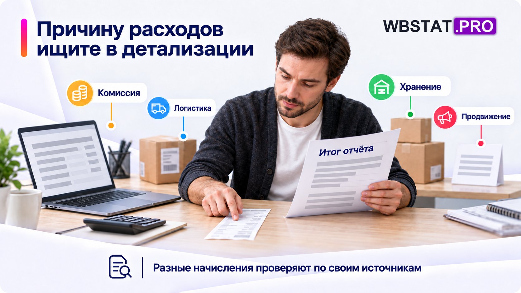 Бухгалтер проверяет разные расходы по детализации и своим источникам.