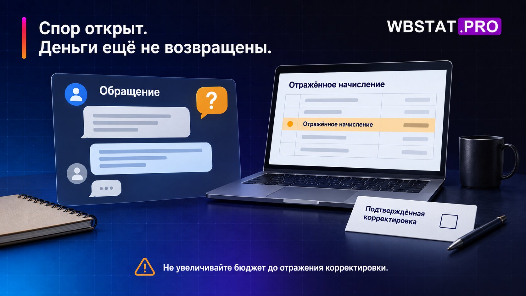Спор открыт. Деньги ещё не возвращены. Не увеличивайте бюджет до отражения корректировки.