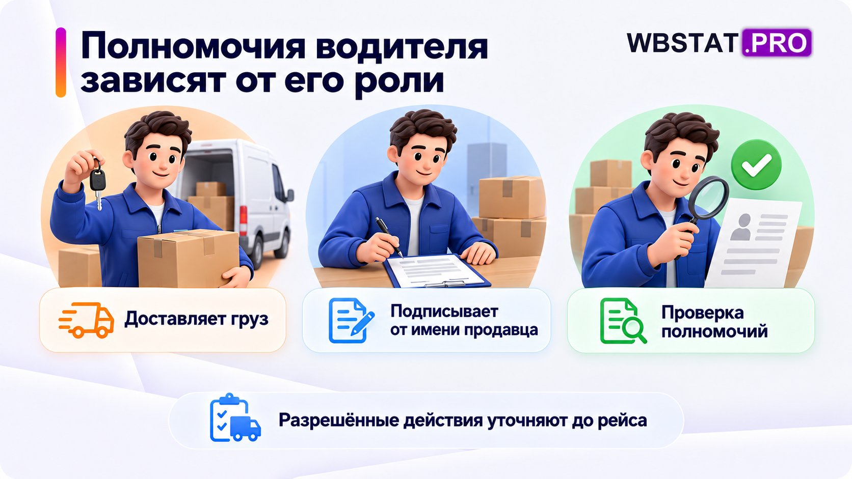 Доставка груза и подписание документов требуют разной проверки роли.