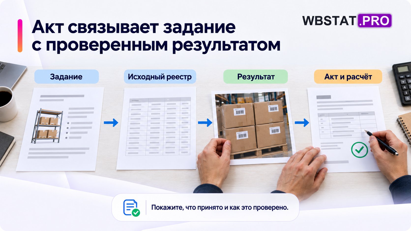 Задание, реестр, результат и акт приёмки.