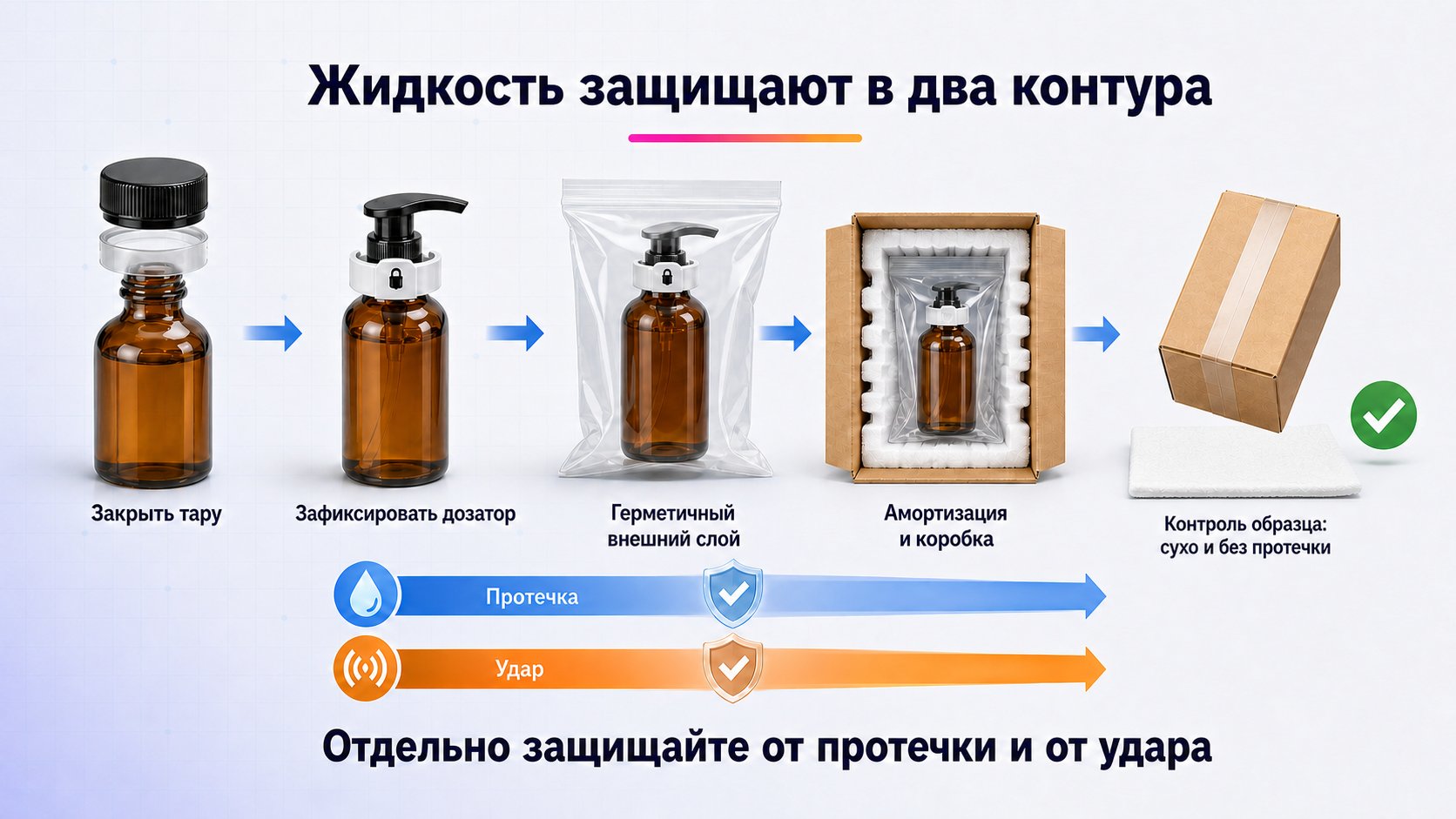 Как упаковывать жидкие товары для Wildberries — Сначала исключите открытие тары, затем добавьте герметичный внешний слой; ломкую ёмкость отдельно защищают от удара.