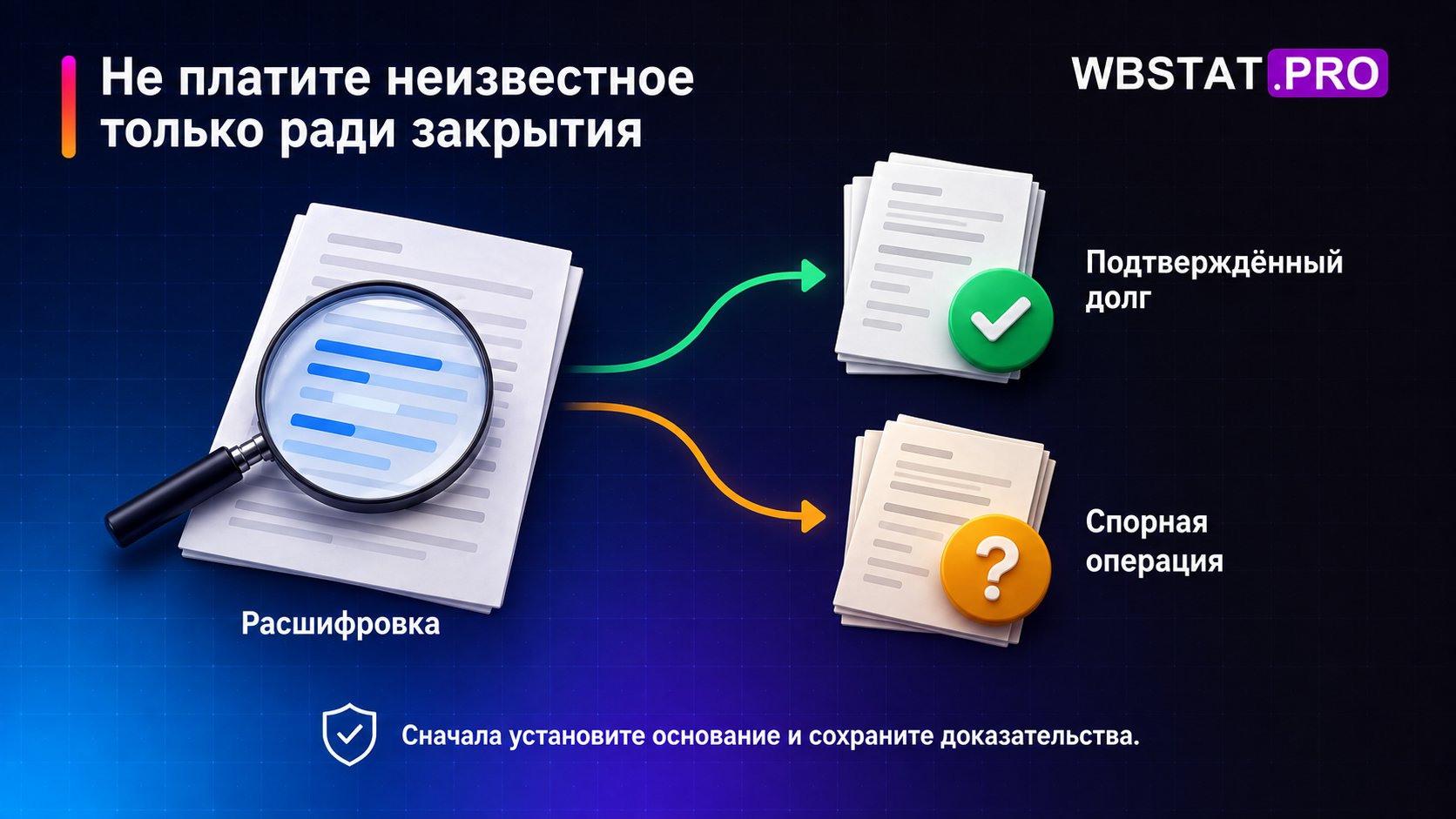 Не платите неизвестное только ради закрытия Сначала установите основание и сохраните доказательства.