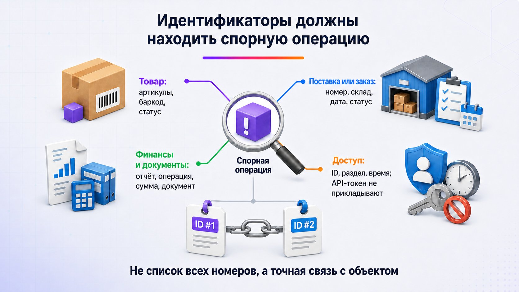 Какие идентификаторы указывать в обращении Wildberries — Выбирайте идентификаторы по типу объекта и связывайте номера, относящиеся к одной операции.