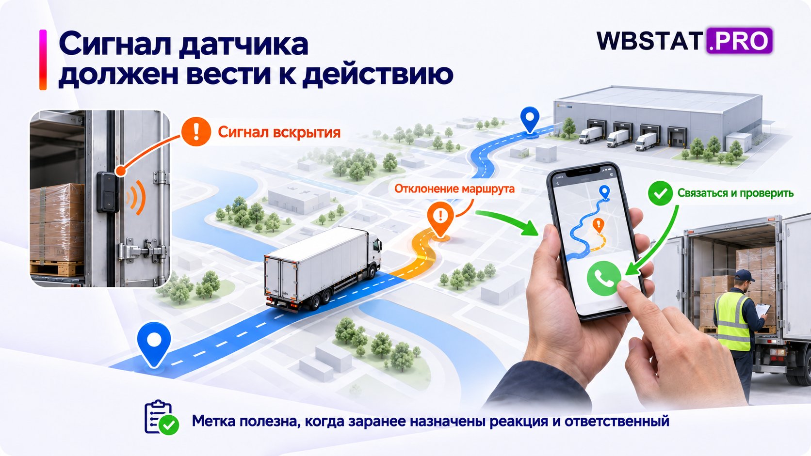 GPS и датчики нужны под риск и заранее определённое действие по сигналу.; Слежение без реакции остаётся архивом и не заменяет документы передачи.